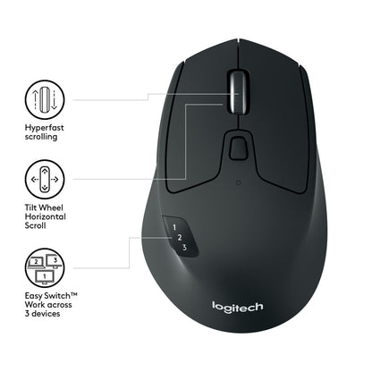 Logitech M720 Triathlon | Draadloze Muis | Rechtshandig | RF + Bluetooth | 1000 DPI | Zwart - Matmuis - Matmuis