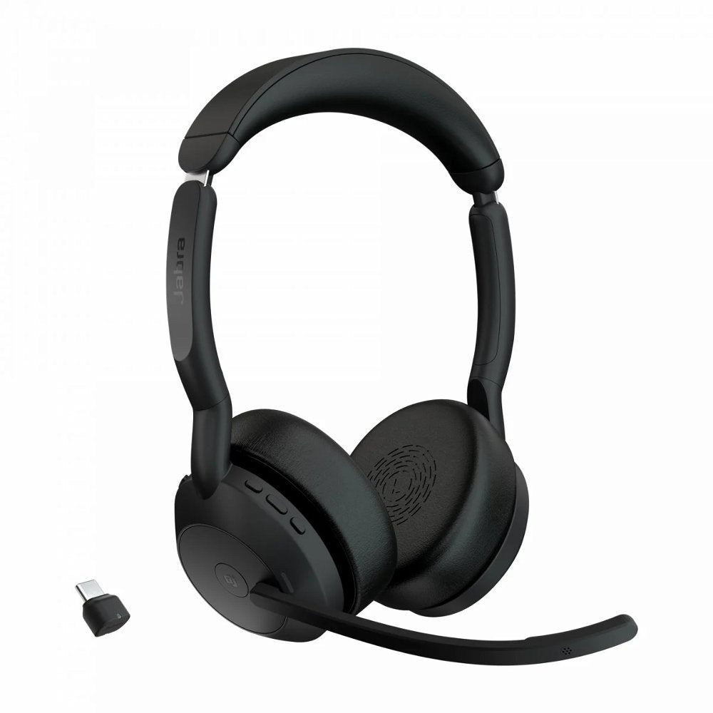 Jabra Evolve2 55 Link380c MS Stereo | Bluetooth Headset (ANC) | USB-C Dongle | Oplaadstandaard | Zwart - Matmuis - Matmuis