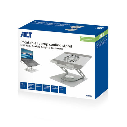 ACT AC8106 | 360° Draaibare Laptopstandaard | Met Ventilator | Traploos Verstelbaar - Matmuis