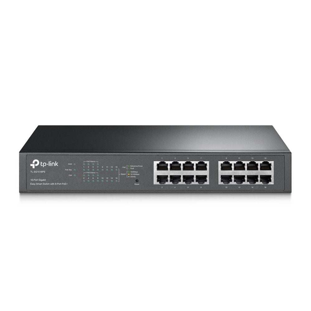 TP-Link TL-SG1016PE | Managed Smart Switch | 16 Poorten | Gigabit Ethernet (10/100/1000 Mbps) | PoE+ (150W) | VLAN/QoS | Webbeheer - Matmuis