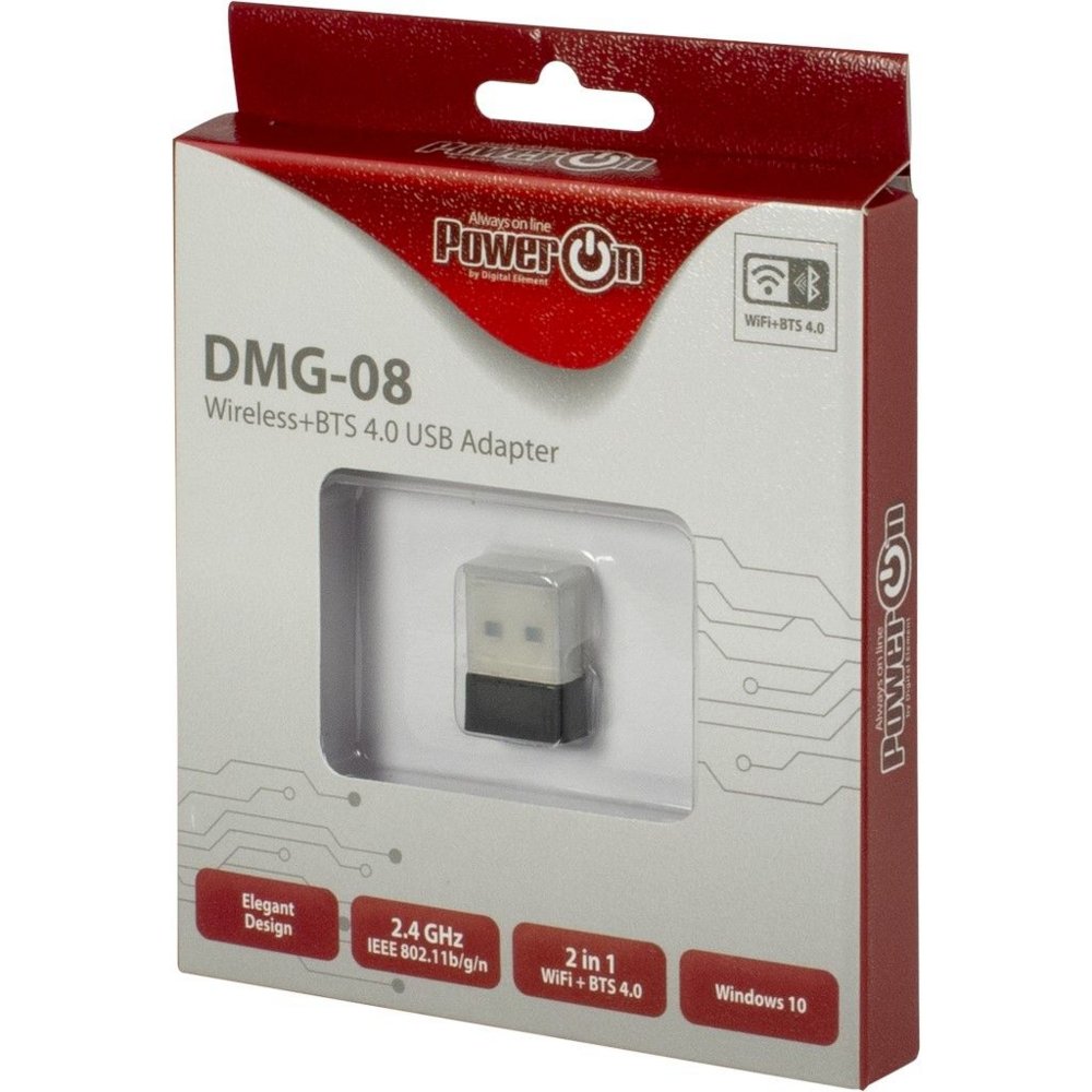 Inter-Tech DMG-08 | Wi-Fi 4 & Bluetooth 4.0 USB Adapter | 150 Mbps | 2,4 GHz | USB 2.0 | Zwart - Matmuis - Matmuis