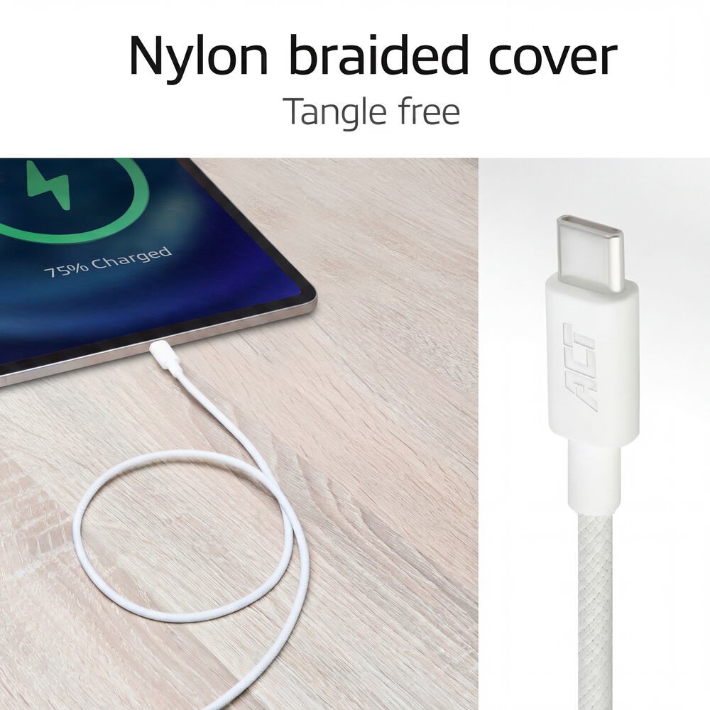 ACT AC3081 | USB 2.0 Kabel | USB-C naar USB-C | 60W | 480Mbps | Wit | 2 Meter