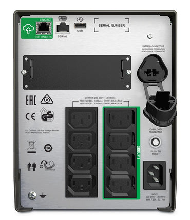 APC Smart-UPS SMT1000IC | 1000 VA / 700W | 8x IEC C13 Stopcontacten | Pure Sine Wave | SmartConnect & SmartSlot | AVR Spanningstabilisatie | LCD-scherm - Matmuis