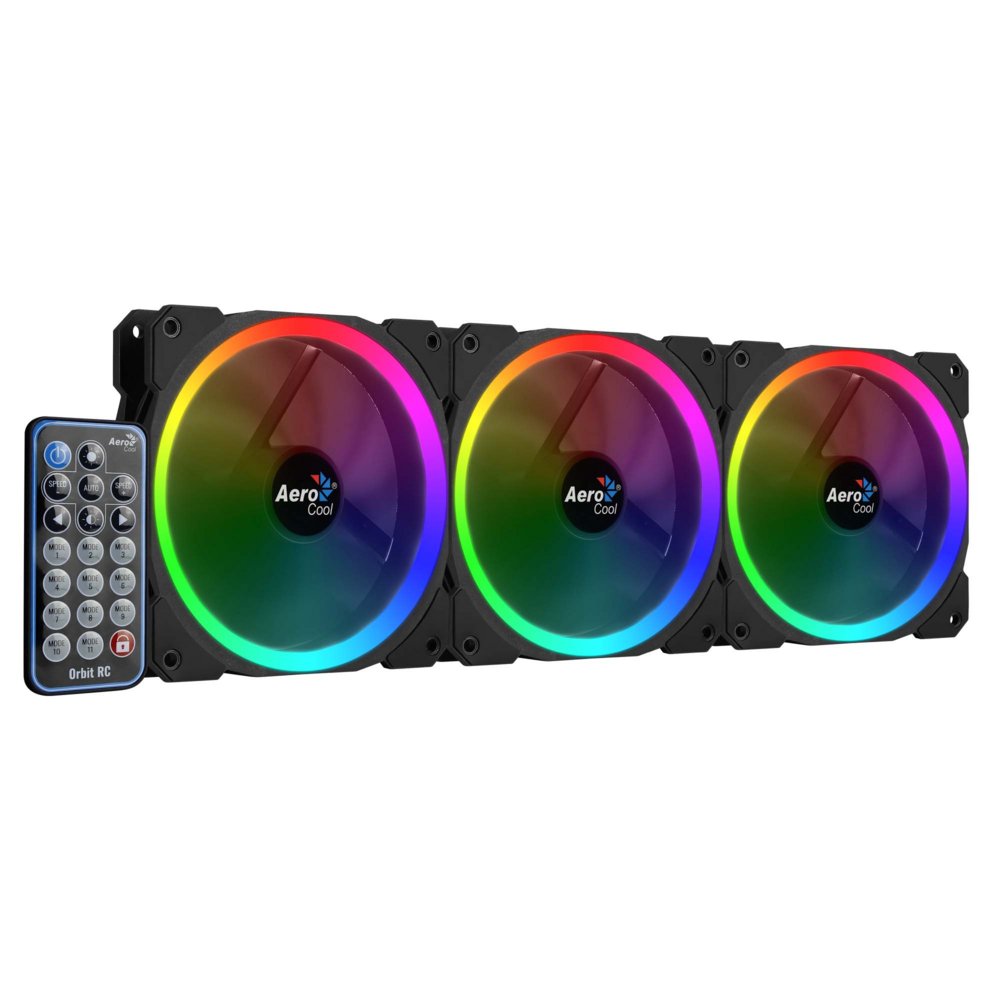 Aerocool Orbit RC ARGB 3 Pack | 120mm Case Fans met Remote Control - Matmuis