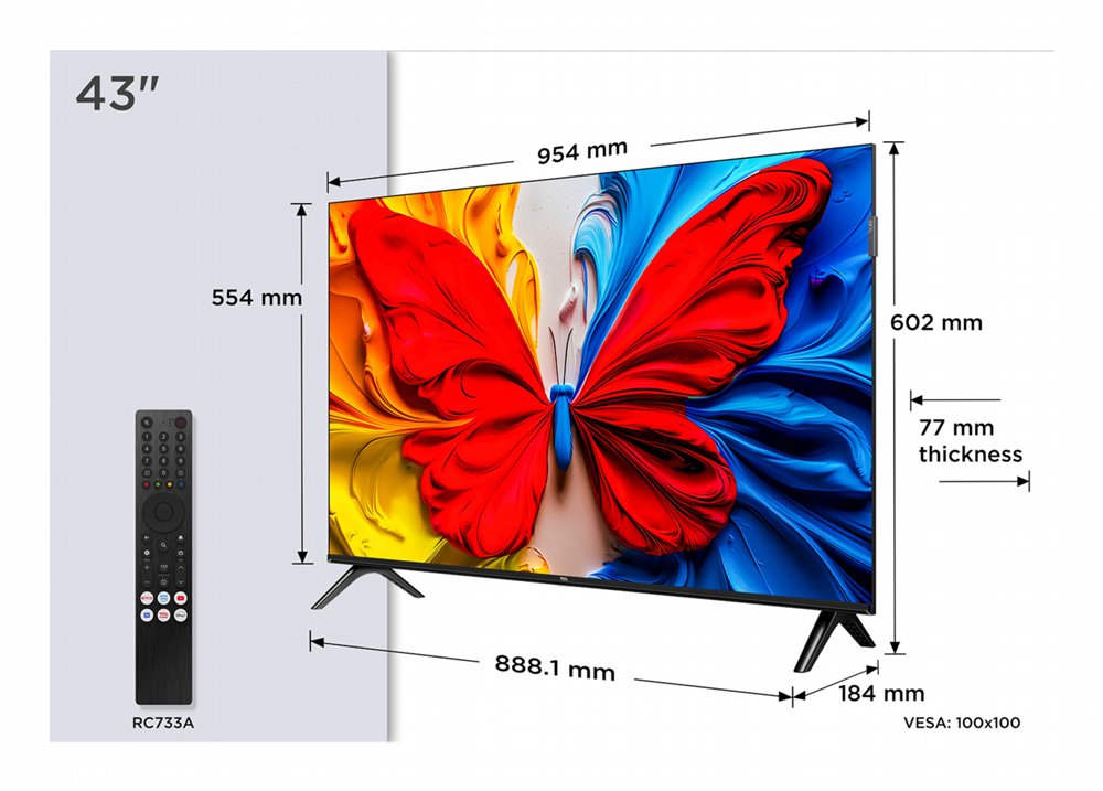 TCL 43S51K 43" | Full HD QLED Smart TV | Google TV | HDR10 | Zwart