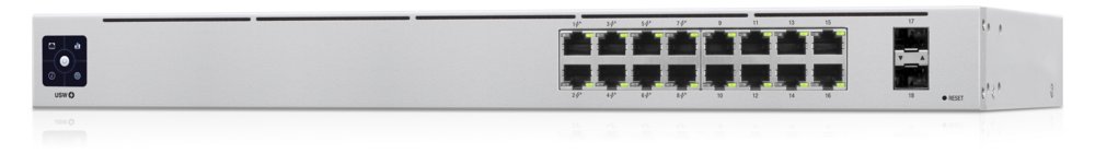 Ubiquiti UniFi USW-16-POE Gen2 | 16-poorts Managed L2/L3 Gigabit Switch | 8x PoE+ (802.3at) | 2x SFP | 42W PoE-budget | Fanless | 1U Rackmount - Matmuis