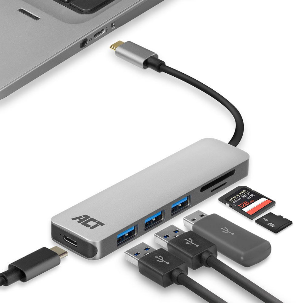 ACT AC7050 | 3-Poorts USB-C Hub | Kaartlezer | Zilver - Matmuis - Matmuis