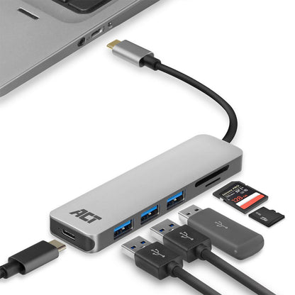 ACT AC7050 | 3-Poorts USB-C Hub | Kaartlezer | Zilver - Matmuis - Matmuis