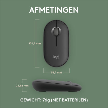Logitech Pebble 2 M350s | Draadloze Muis | Links- en Rechtshandig | RF + Bluetooth | 4000 DPI | Grafiet - Matmuis - Matmuis