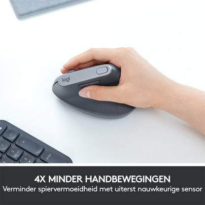 Logitech MX Vertical | Draadloze Ergonomische Muis | Rechtshandig | RF + Bluetooth + USB-C | 4000 DPI suggestie | Grafiet - Matmuis - Matmuis