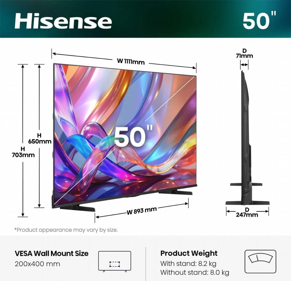 Hisense 50E7S | 50" 4K Hi-QLED Smart TV | 60Hz | VIDAA | Dolby Vision IQ