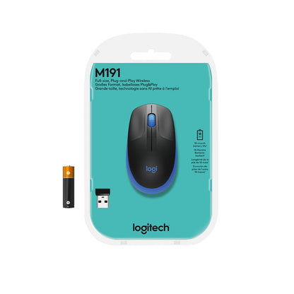 Logitech M190 | Draadloze Muis | Links- en Rechtshandig | RF | 1000 DPI | Zwart/Blauw - Matmuis - Matmuis