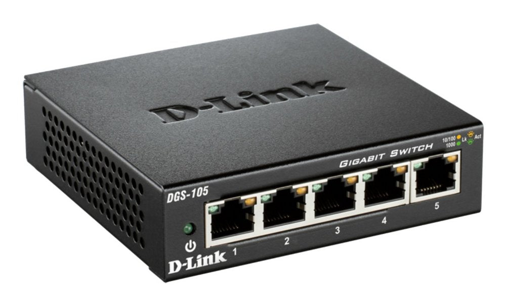 D-Link DGS-105 | Unmanaged Switch | 5 Poorten | Gigabit Ethernet (10/100/1000 Mbps) | Zwart