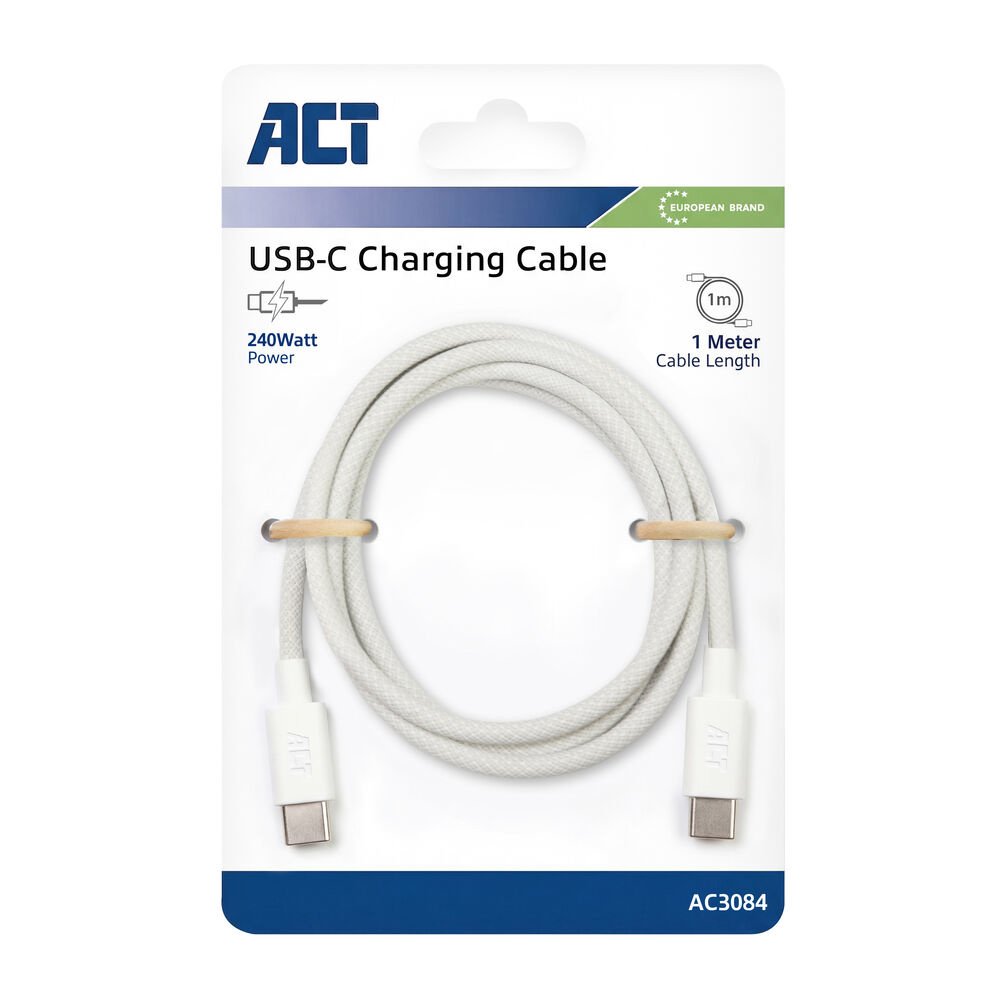 ACT AC3084 | USB 2.0 Kabel | USB-C naar USB-C | 240W | 480Mbps | Wit | 1 Meter - Matmuis - Matmuis