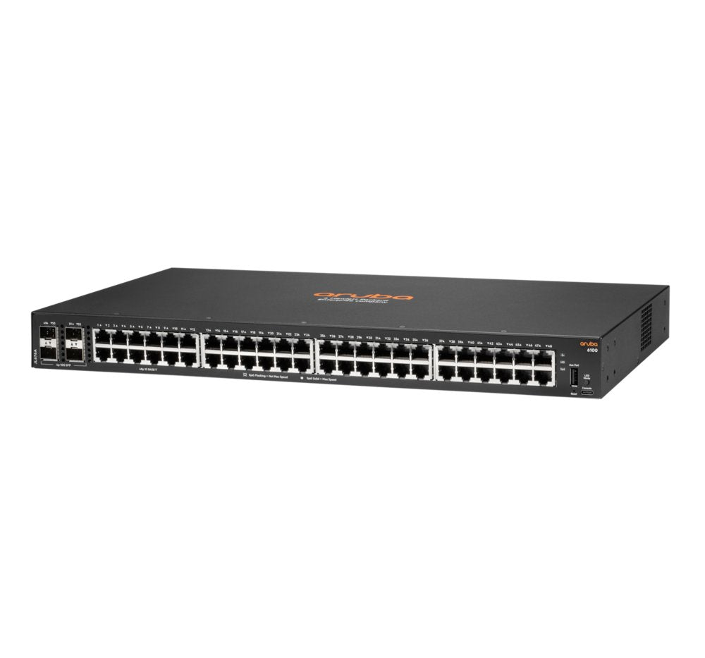 Hewlett Packard Enterprise Aruba 6100 48G 4SFP+ | Managed L3 Switch | 48x Gigabit Ethernet | 4x SFP+ | 1U Rackmount | Zwart