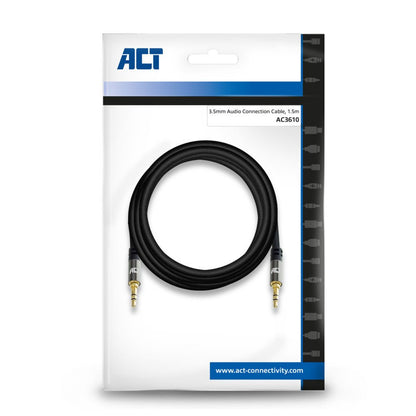 ACT AC3610 | 3.5mm Audiokabel | 1,5 Meter | Stereo Jack naar Jack | Zwart - Matmuis - Matmuis