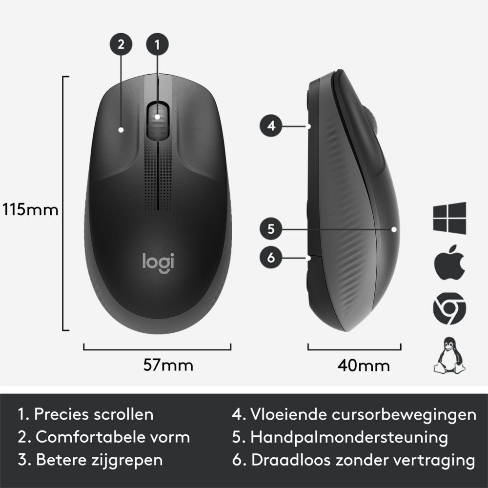 Logitech M190 | Draadloze Muis | Links- en Rechtshandig | RF | 1000 DPI | Zwart - Matmuis - Matmuis