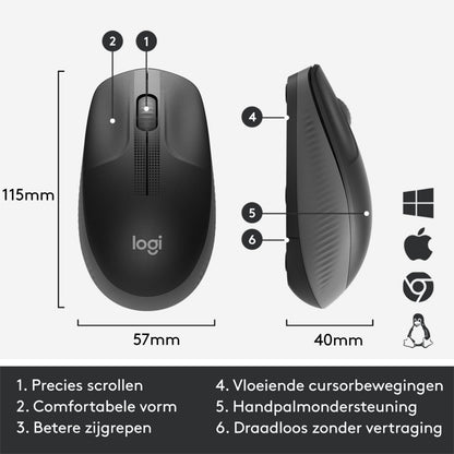 Logitech M190 | Draadloze Muis | Links- en Rechtshandig | RF | 1000 DPI | Zwart - Matmuis - Matmuis