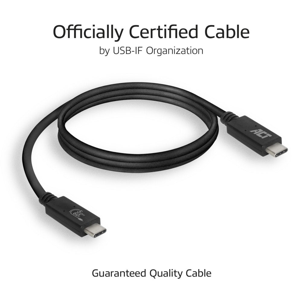 ACT AC7402 | USB 3.2 Gen 1 Kabel | USB-C naar USB-C | 2m | Zwart - Matmuis - Matmuis