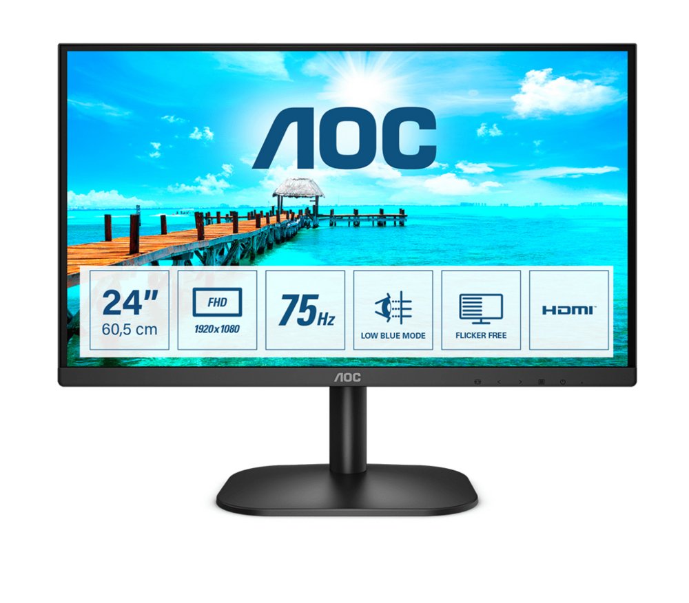 AOC 24B2XDM 23,8" | 1920x1080 Full HD VA | 75Hz | 4ms | 3-zijdig Randloos | Flicker-Free | Low Blue Light | Monitor | RENEWED - Matmuis