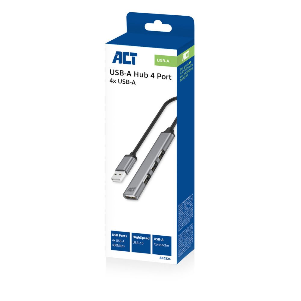 ACT AC6225 | USB 2.0 Interface Hub | 480 Mbit/s | Grijs - Matmuis - Matmuis