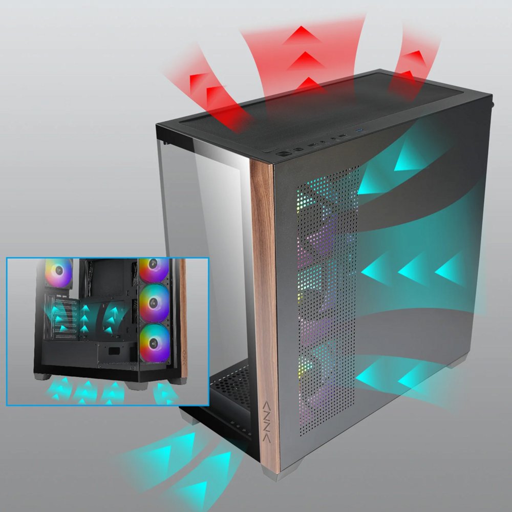 Case Azza Neptun 491 | Midi Tower | RGB | Zwart en Hout - Matmuis