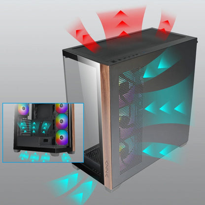 Case Azza Neptun 491 | Midi Tower | RGB | Zwart en Hout - Matmuis