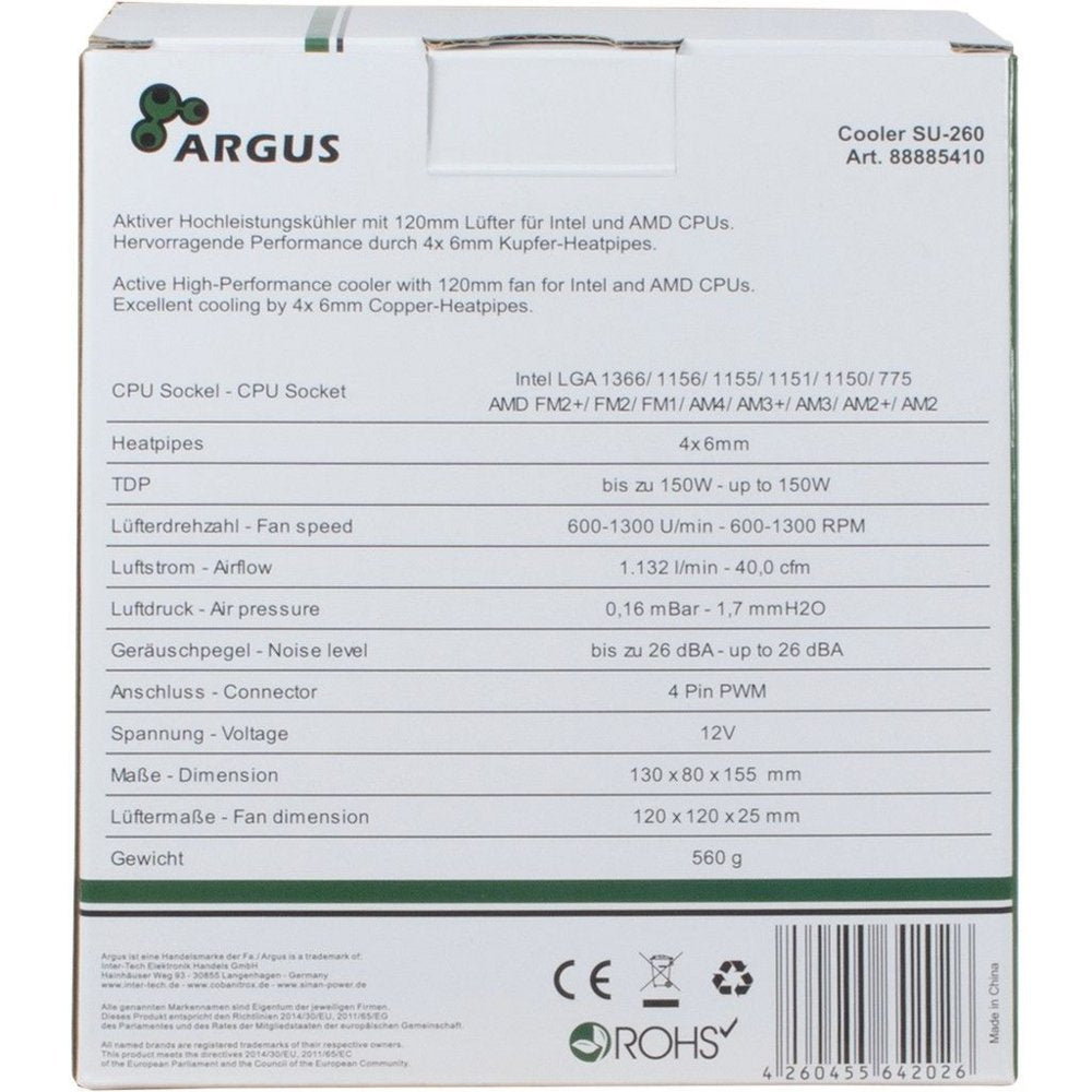 Inter-Tech Argus SU-260 | 150W TDP | 150mm Hoogte | 120mm Fan | CPU Luchtkoeler - Matmuis - Matmuis