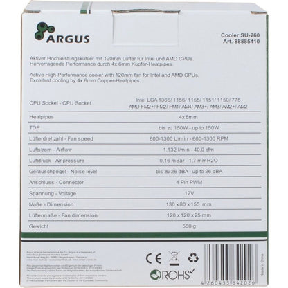 Inter-Tech Argus SU-260 | 150W TDP | 150mm Hoogte | 120mm Fan | CPU Luchtkoeler - Matmuis - Matmuis