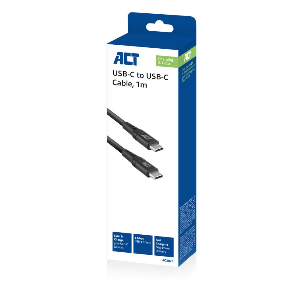 ACT AC3025 | USB 3.2 Gen 1 | USB-C Kabel | 1m | Zwart - Matmuis - Matmuis