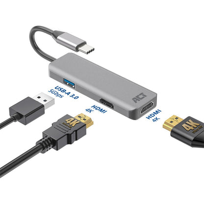 ACT AC7013 | Docking Station & Poortreplicator | USB-C 3.2 Gen 1 | Zwart/Grijs - Matmuis - Matmuis