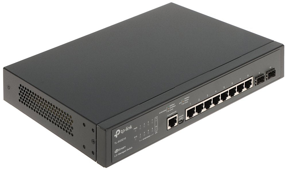 TP-Link TL-SG3210 | JetStream Managed L2+ Switch | 10 Poorten | Gigabit Ethernet (10/100/1000 Mbps) | 8x RJ45 + 2x SFP | Omada SDN | Rackmount | Zwart - Matmuis