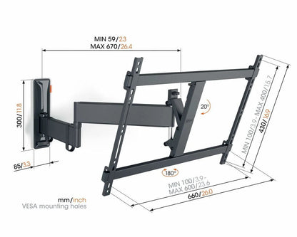 Vogel's Comfort TVM3645 | Draai- en kantelbare TV-beugel | 40"-77" | max 35kg | VESA 600x400 - Matmuis