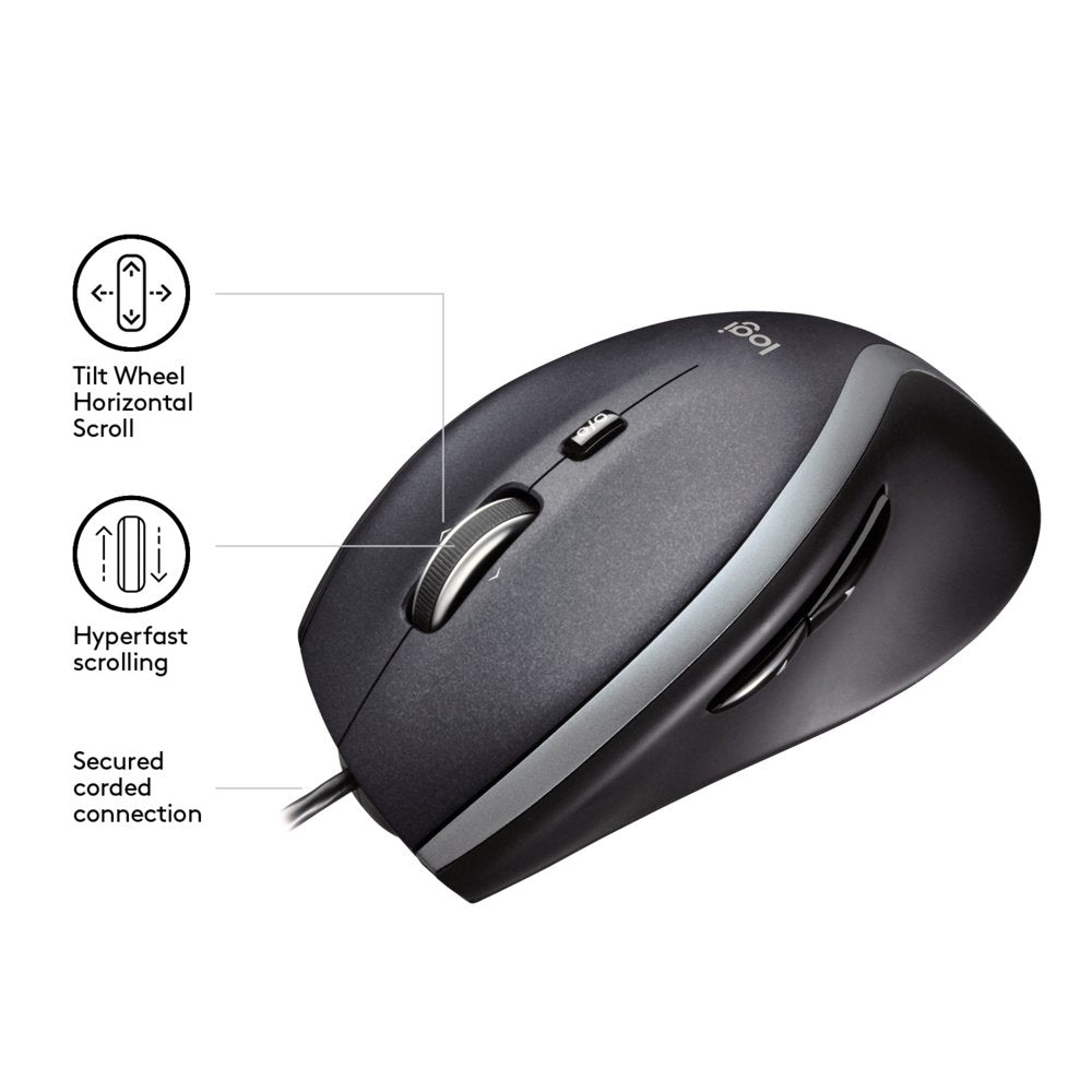 Logitech M500 | 1000 DPI Laser Sensor | Bedrade USB Muis | 7 Knoppen | Supersnel Scrollwiel | Rechtshandig | Zwart - Matmuis - Matmuis