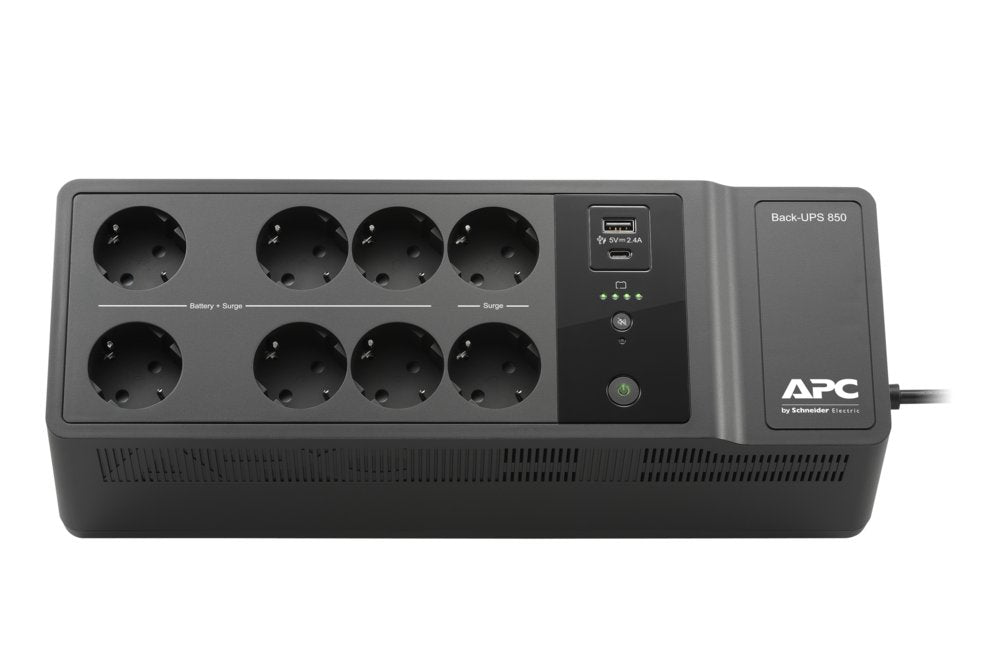 APC Back-UPS BE850G2-GR | 850 VA | 8 Schuko Stopcontacten (6 op Accu) | USB Type-A & C | AVR Spanningstabilisatie | Bescherming tegen Stroomstoringen - Matmuis