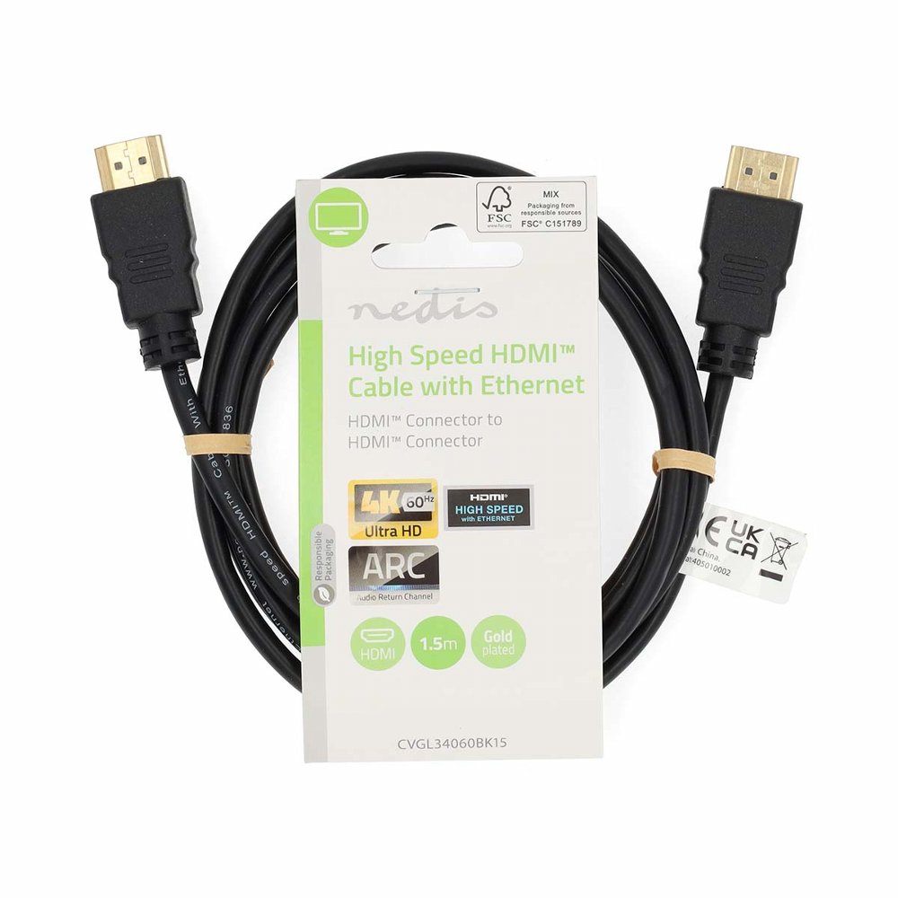 Nedis CVGL34060BK15 | HDMI kabel | 1,5 m | HDMI Type A (Standaard) Male-naar-Male | 4K | Zwart - Matmuis - Matmuis