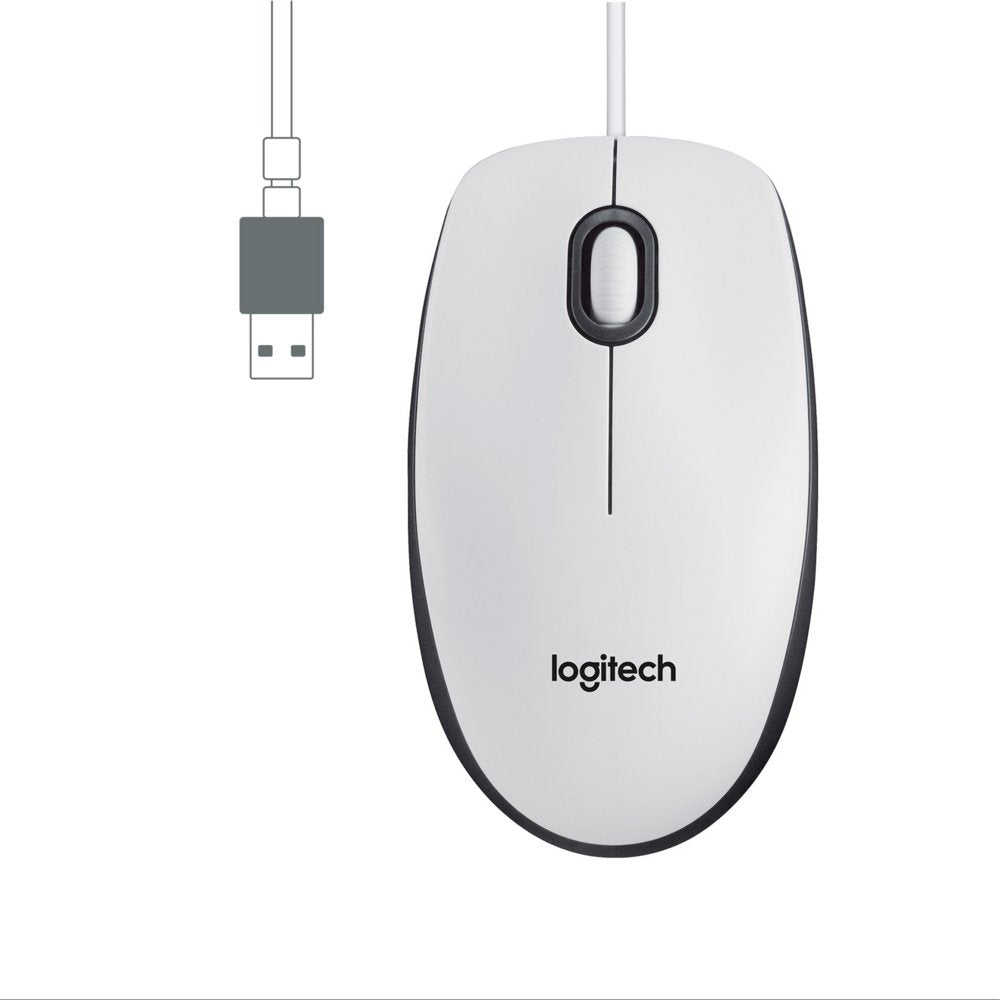 Logitech M100 | Bekabelde Muis | Links- en Rechtshandig | USB-A | 1000 DPI | Wit - Matmuis - Matmuis