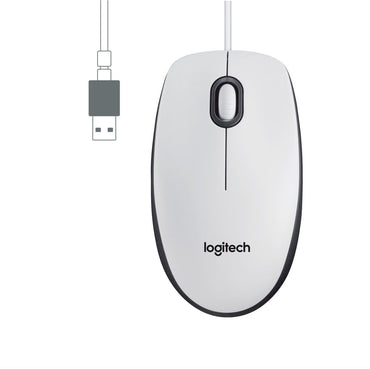 Logitech M100 | Bekabelde Muis | Links- en Rechtshandig | USB-A | 1000 DPI | Wit - Matmuis - Matmuis