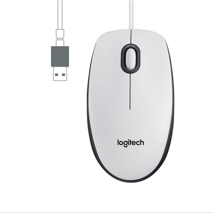 Logitech M100 | Bekabelde Muis | Links- en Rechtshandig | USB-A | 1000 DPI | Wit - Matmuis - Matmuis