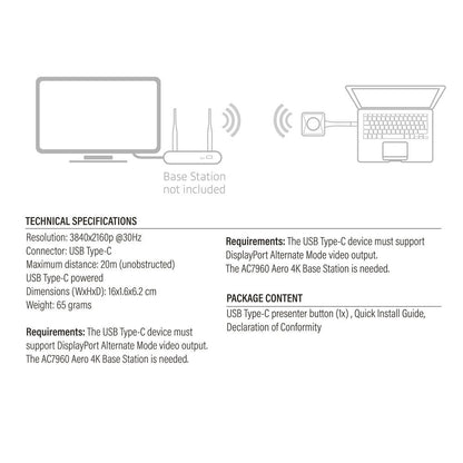 ACT Aero 4K Presentator Knop (AC7961) | USB-C | 4K | Draadloos | Tot 20m | Plug and Play - Matmuis - Matmuis