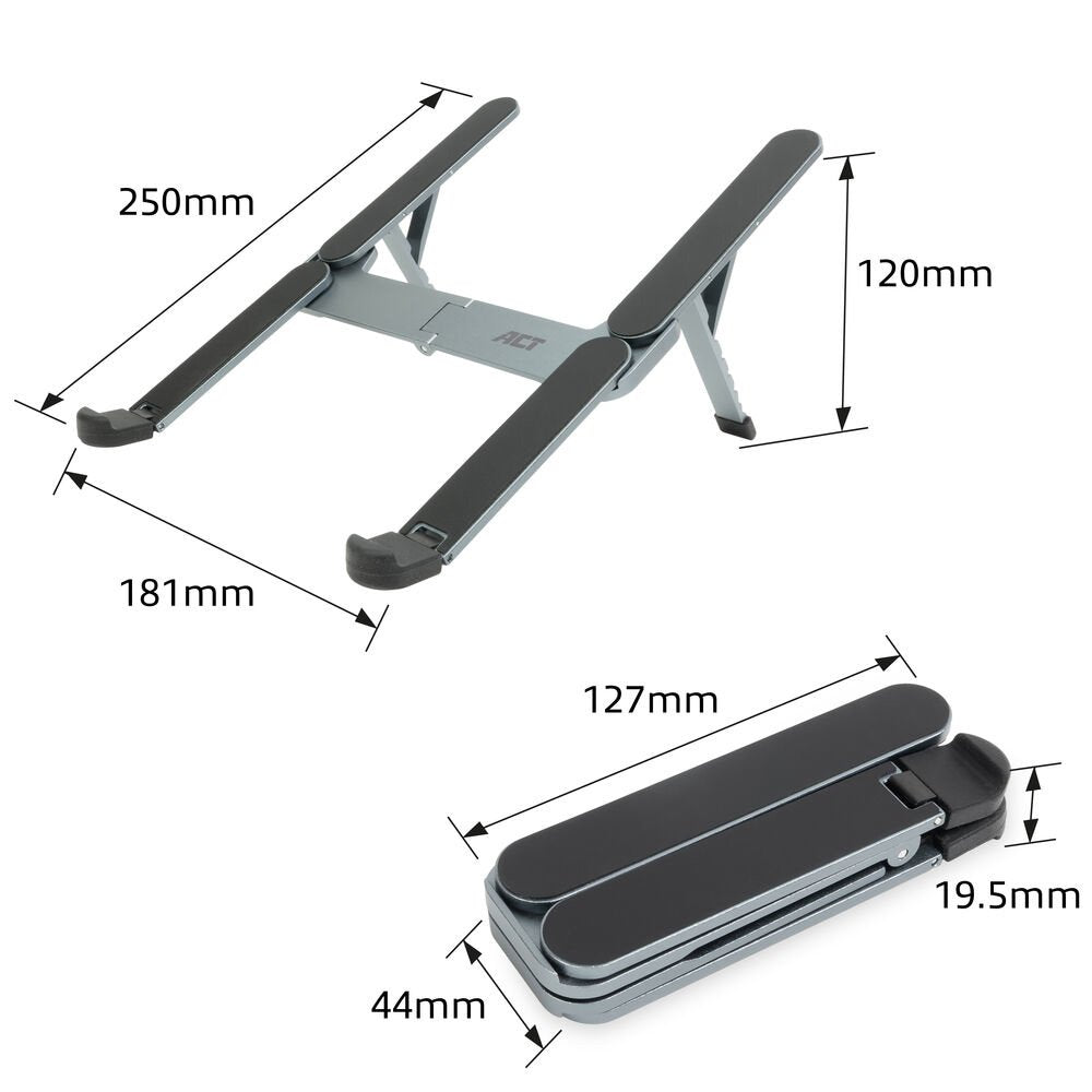 ACT AC8122 | Inklapbare Laptopstandaard tot 15,6" | 6 Verstelbare Standen | Aluminium | Inclusief Reistas