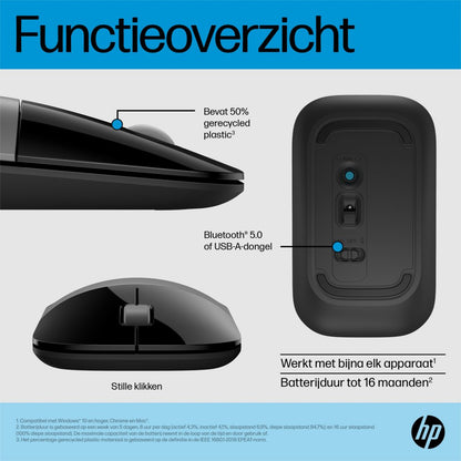 HP Z3700 Dual | Draadloze Muis | Links- en Rechtshandig | RF + Bluetooth | Zwart/Zilver - Matmuis - Matmuis