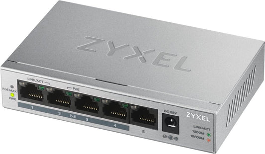 Zyxel GS1005HP | Unmanaged Switch | 5 Poorten | Gigabit Ethernet | PoE | Zilver - Matmuis