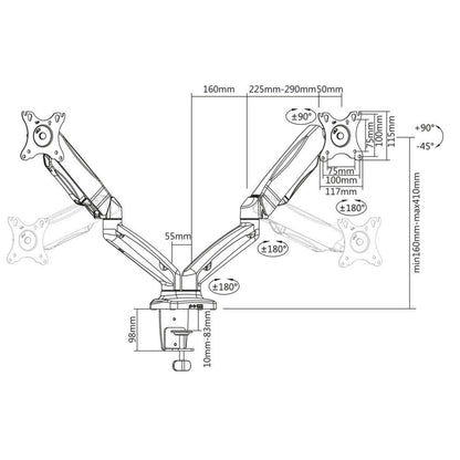 ACT AC8312 | Verstelbare Monitor-bureaubeugel | Tot 32" | Max 9kg | VESA 100x100 | 2 Monitoren - Matmuis - Matmuis