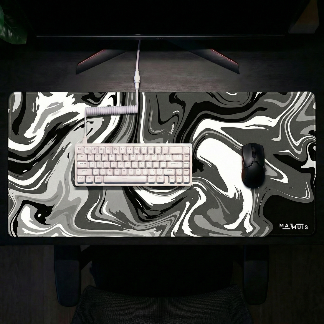 XXL Muismat | Liquid Abstract Black Chrome