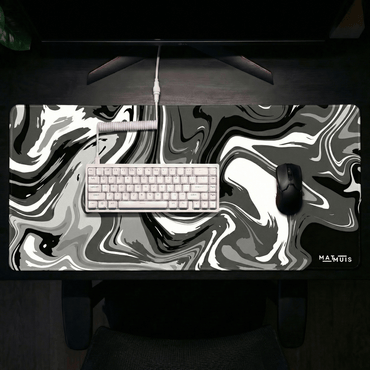 XXL Muismat | Liquid Abstract Black Chrome | Matmuis